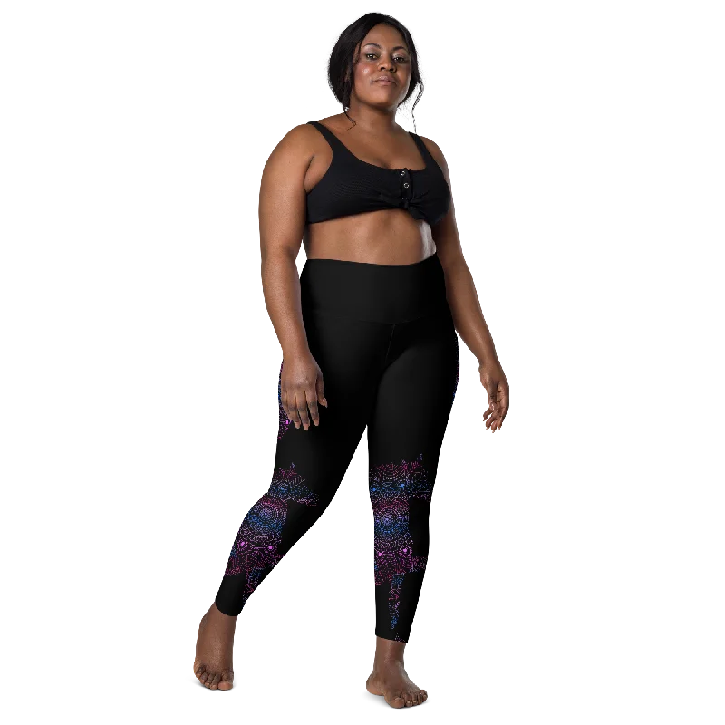 Full-Waist Yoga Pants -Blue Mandala Horse Leggings with Pockets