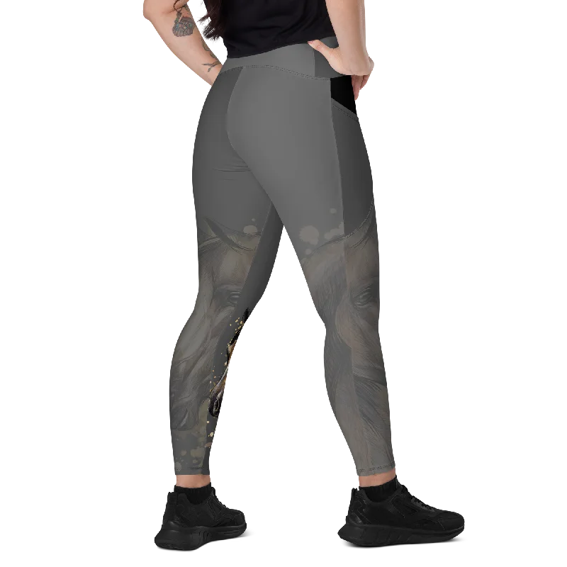 Yoga Pants for Low-Impact Exercise -Grey Horse Silhouette Leggings with pockets