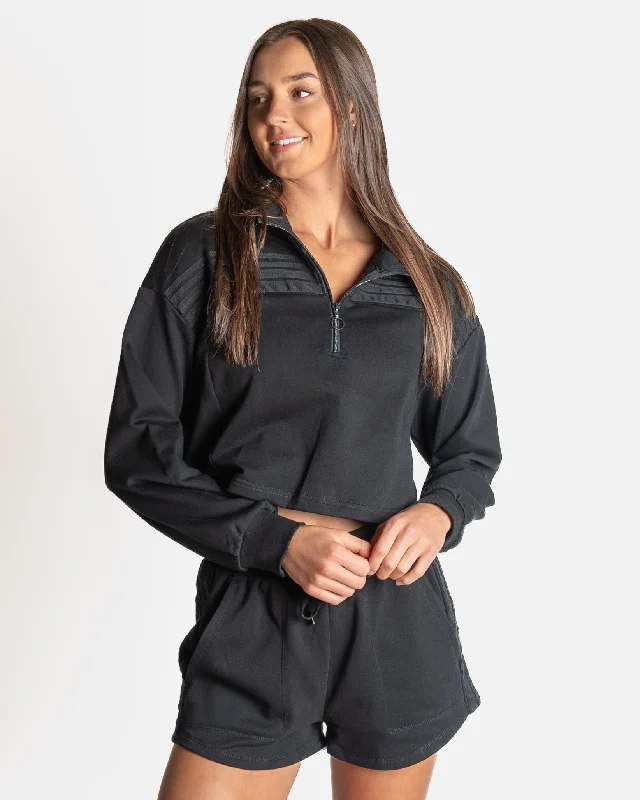 Women's Yoga Tops for Everyday Flexibility -Leisure Quarter Zip - Black (Final Sale)