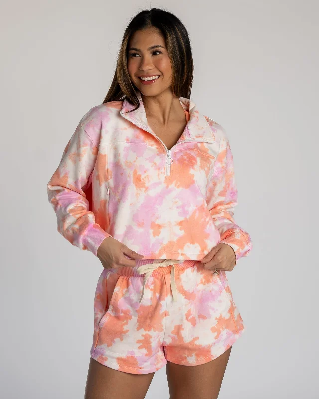 Women's Yoga Tops for Outdoor Yoga -Leisure Quarter Zip - Spring Tie Dye (Final Sale)