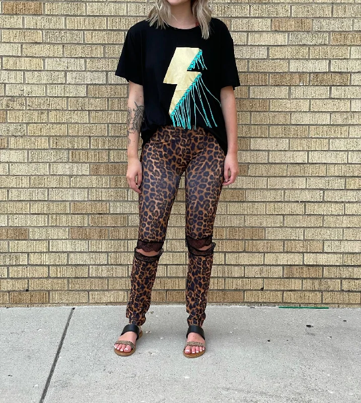 Yoga Shorts for Deep Flexibility and Strength -Leopard Leggings W/ Black Lace Knee In Brown Yoga Shorts for Deep Flexibility and Strength -Leopard Leggings W/ Black Lace Knee In Brown