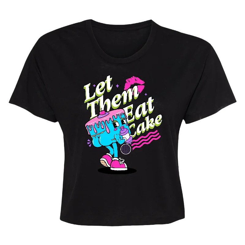 Comfortable Yoga Tops for Workouts -Let Them Eat Cake (Women's Black Crop Tee)