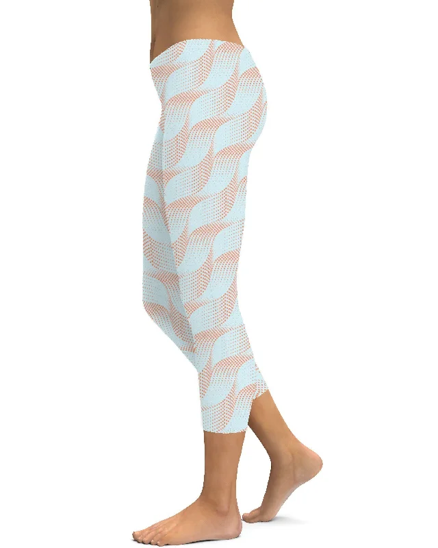 Lightweight Yoga Pants -Light Blue & Apricot Wave Capris