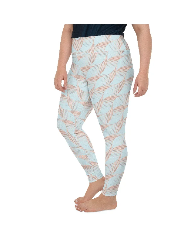 Yoga Pants for Yoga and Pilates Classes -Light Blue & Apricot Wave Plus Size Leggings