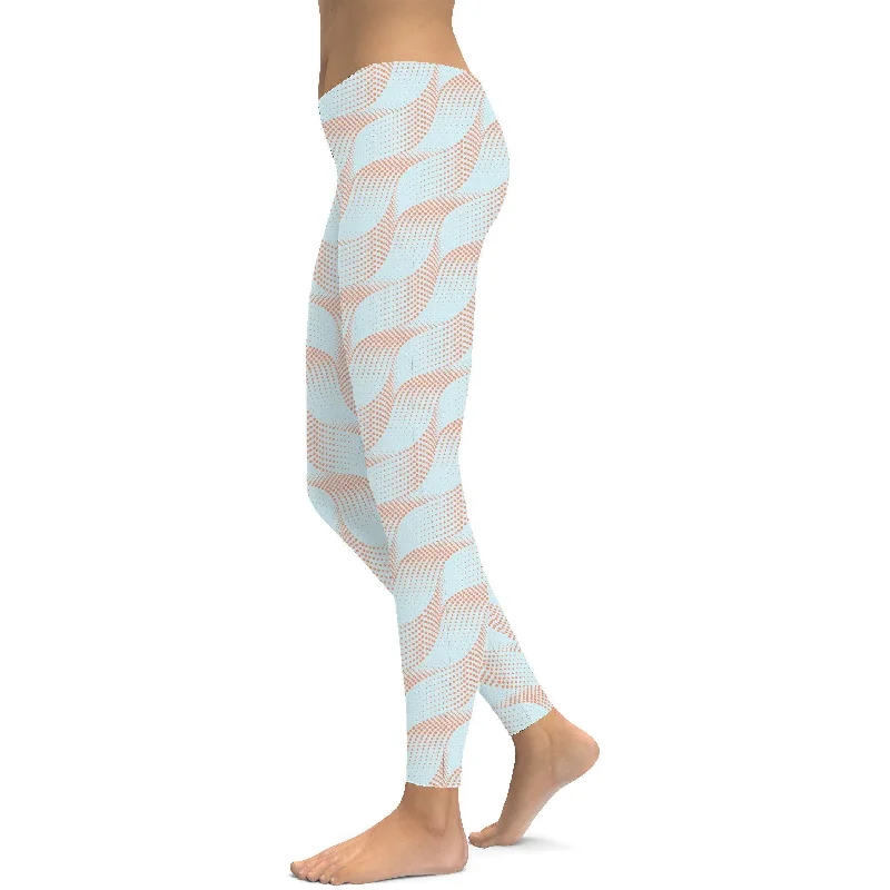 All-Day Wear Yoga Pants -Light Blue & Apricot Wave Leggings