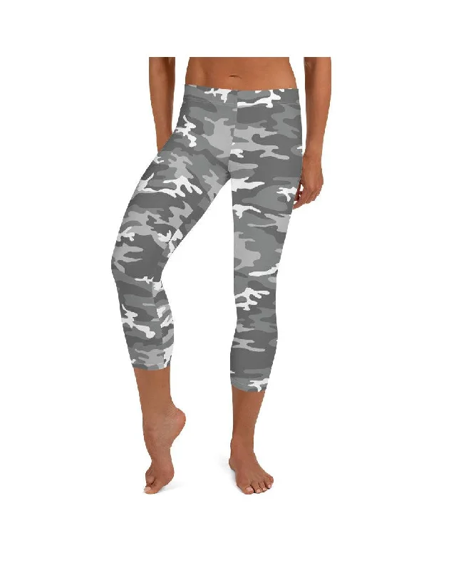 Yoga Pants for Intense Practice -Light Grey Camo Capris