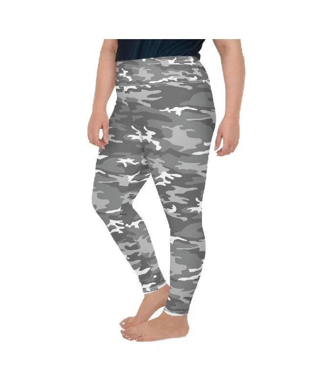 Yoga Pants for Strength and Power -Light Grey Camo Plus Size Leggings