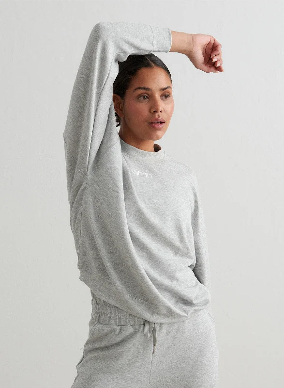 Lightweight Yoga Tops -Light Grey Melange Comfy Modal Sweatshirt