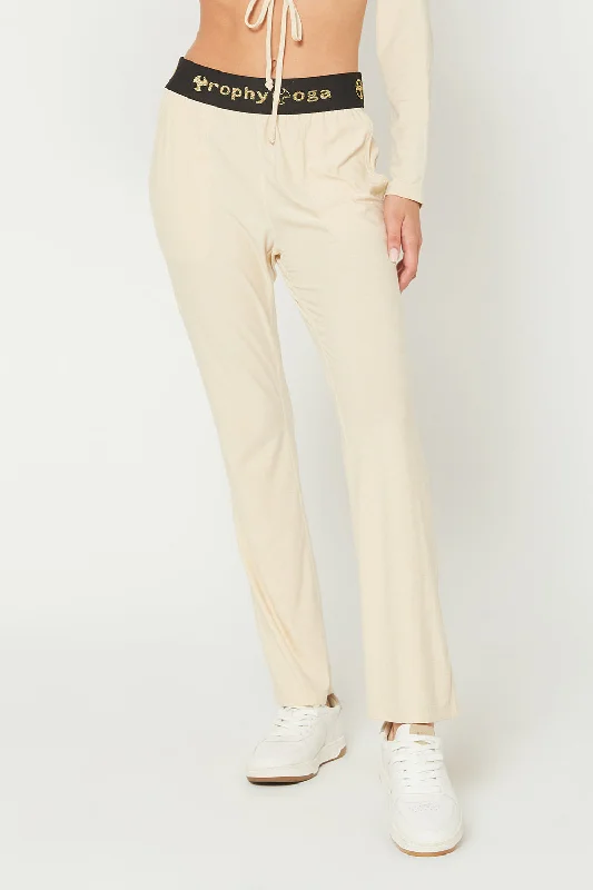 Breathable Yoga Pants for Everyday Use -Light Heather Logo Relaxed Pants