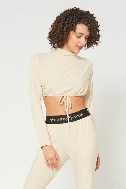 Women's Yoga Tops for Power Yoga -Light Heather Mock Neck Crop Top