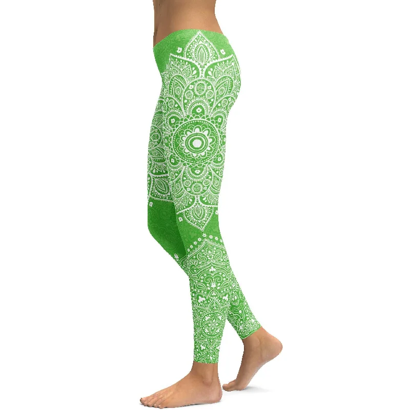 Yoga Pants for Intense Flexibility -Lime Green Mandala Leggings