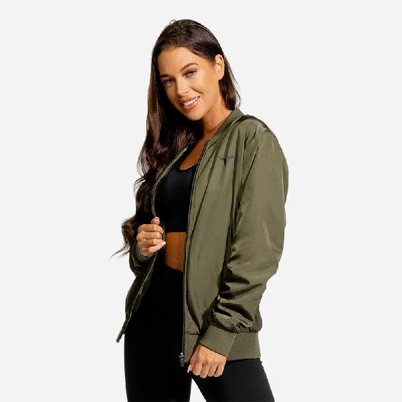 Yoga Tops for Hot Summer Days -Limitless Bomber Jacket - Khaki