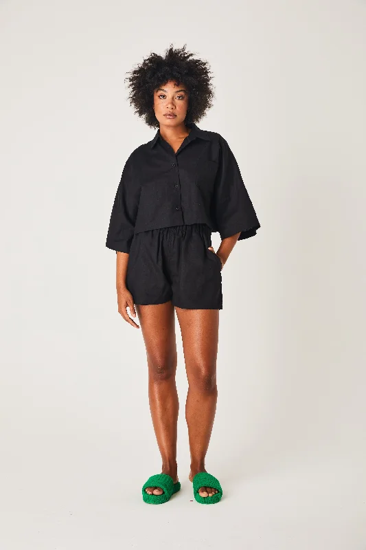 Yoga Shorts for Comfort and Flexibility -Linen Shorts- Black