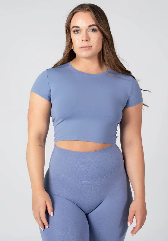 Yoga Tops for Comfort and Style -LiteSpeed Short Sleeve Crop Bluebird