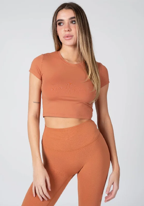 Soft and Relaxed Yoga Tops for Flexibility -LiteSpeed Short Sleeve Crop Fawn