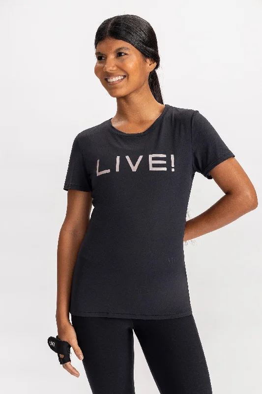Yoga Tops for Flexibility and Ease -LIVE! Holographic Basic T-Shirt
