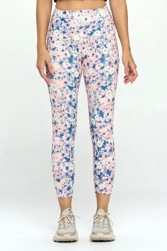 Yoga Pants for Stress-Free Movement -Liz - Cotton Candy Floral Garden w Pockets 7/8 Legging