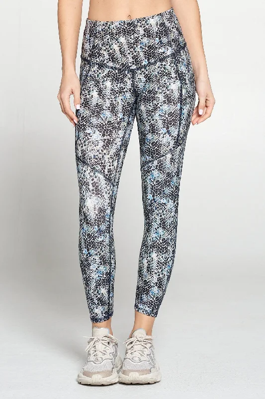 Yoga Pants for Intense Practice -Liz - Lizard Snake Skin w Pockets 7/8 Legging