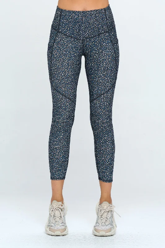 Women's Best Fit Yoga Pants -Liz - Navy Cream Secuence Pockets 7/8 Legging