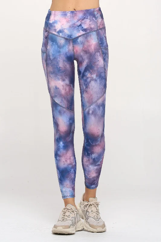 Soft Yoga Pants with Supportive Waist -Liz - Orchid Tie Dye Garden w Pockets 7/8 Legging Soft Yoga Pants with Supportive Waist -Liz - Orchid Tie Dye Garden w Pockets 7/8 Legging