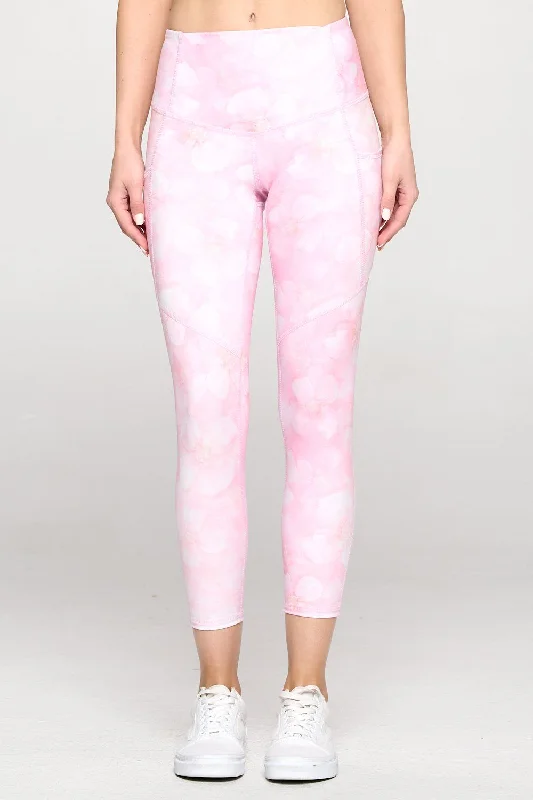 Premium Yoga Pants for Comfort -Liz - Pink Marble Floral w Pockets 7/8 Legging - FINAL SALE Premium Yoga Pants for Comfort -Liz - Pink Marble Floral w Pockets 7/8 Legging - FINAL SALE