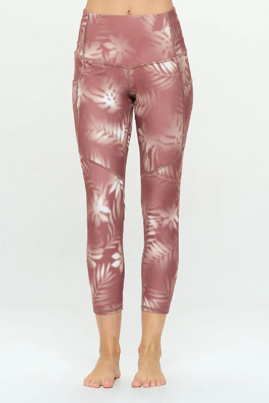 Yoga Pants for Active Women -Liz - Tan Jungle w Pockets 7/8 Legging