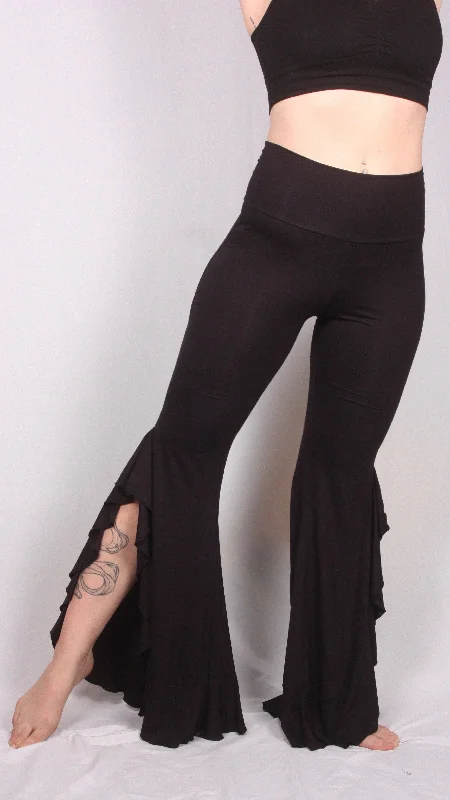 Black Yoga Pants -LONG RUFFLE PANTS