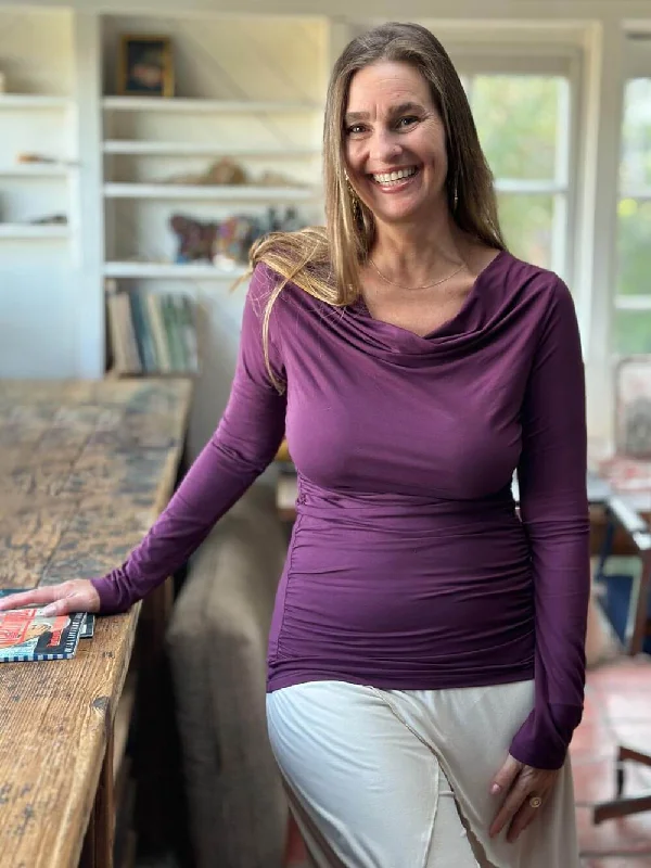 Mesh Yoga Tops for Women -Long Sleeve Gather Top