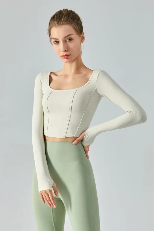 Yoga Bar with Blueberries -Long Sleeve Sports Seamed Corset Top