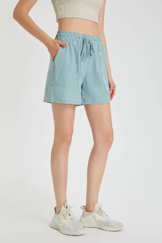 Women's High-Waisted Yoga Shorts -Loose-Fit Athletic Shorts with Pockets
