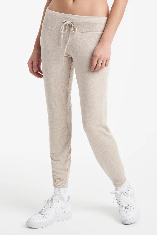 Stretchable Yoga Pants for Women -Lounge Around Midi Jogger - Oatmeal Heather