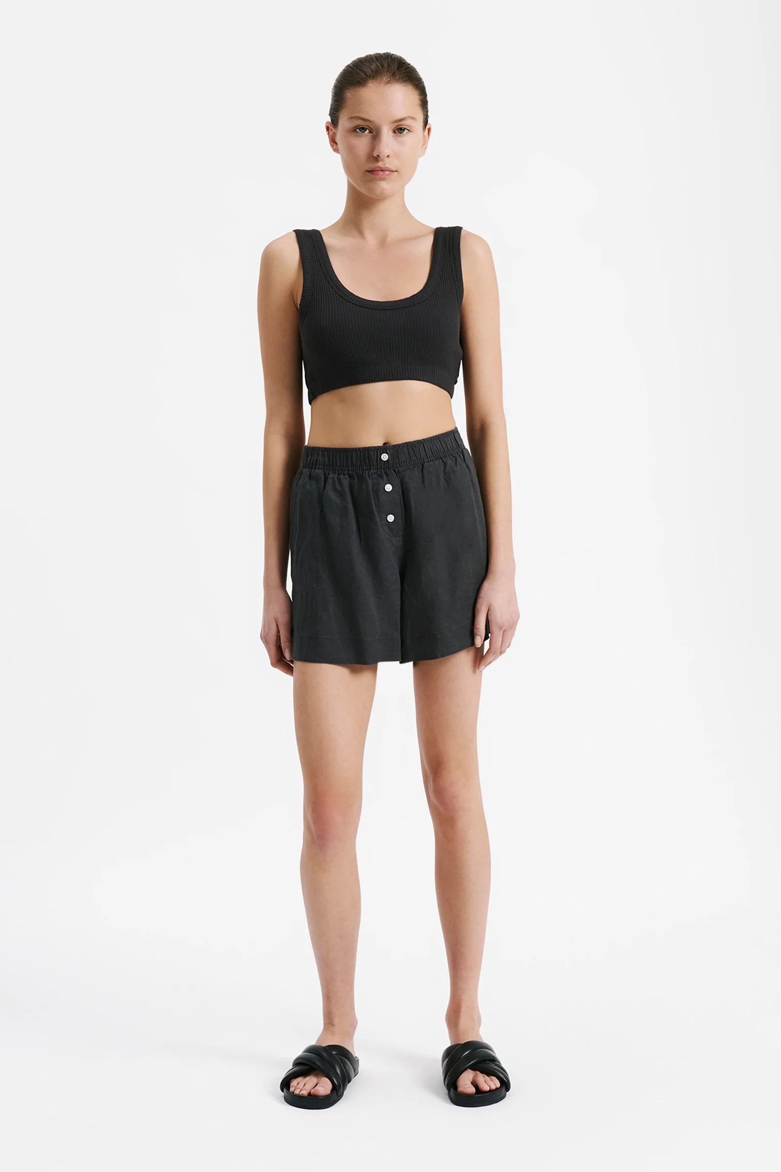 Yoga Shorts for Strengthening and Flexibility -Lounge Linen Short- Coal
