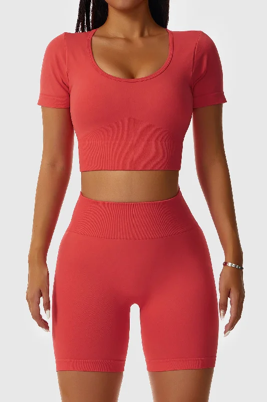 Yoga Bar for Balanced Hormones -Low Scoop Neck Short Sleeve Crop Tops