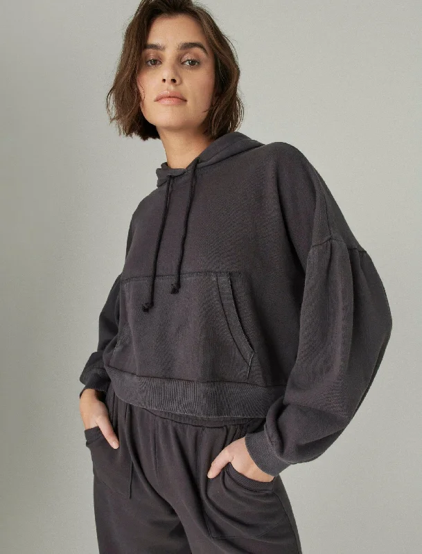 Yoga Tops with Lightweight Design -Lucky Brand Women's Puff Sleeve Terry Hoodie