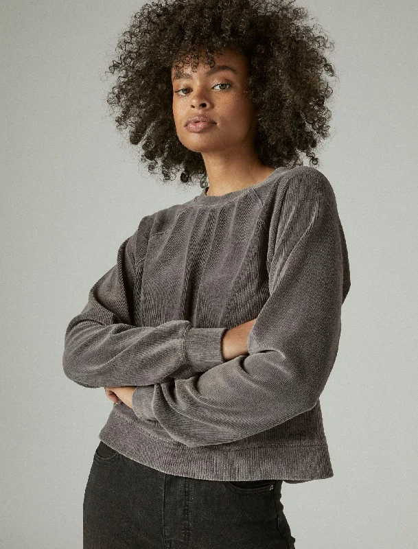 Comfortable Yoga Tops -Lucky Brand Women's Ribbed Velour Crew