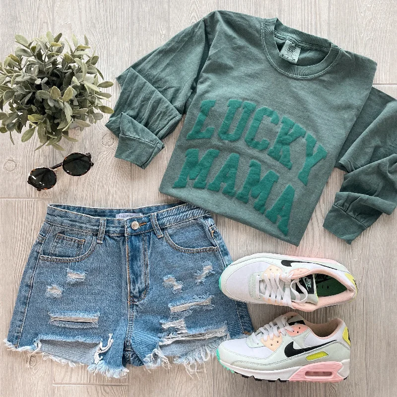 Loose Fit Yoga Tops for Relaxing Practice -LUCKY MAMA • Tonal Green Long Sleeve