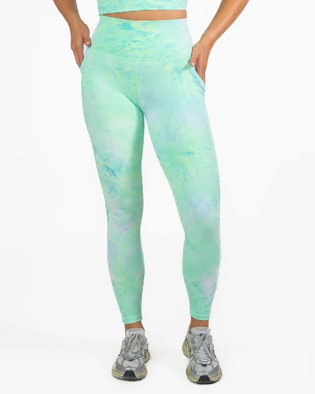 Breathable Stretch Yoga Pants -Lux Pace Leggings - Key Lime Tie Dye