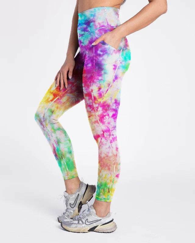 Soft Compression Yoga Pants for Flexibility -Lux Pace Leggings - Rainbow Tie Dye