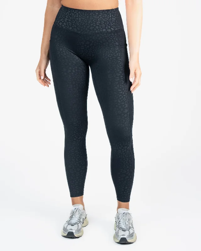 Comfortable Yoga Pants for All-Day Wear -Lux Repetition Leggings (26 in.) - Black Leopard