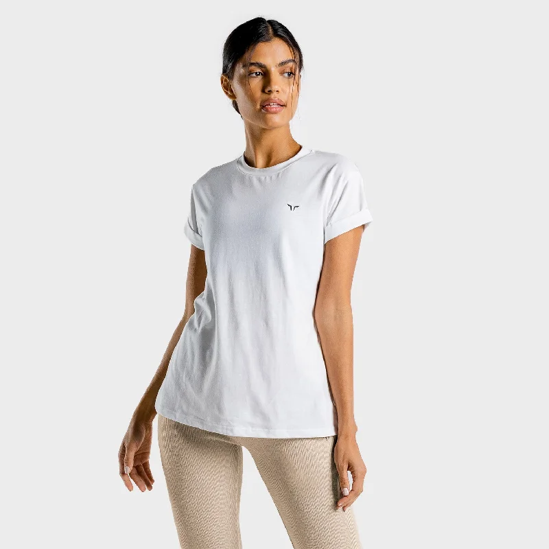 Fitted Yoga Tops with Breathable Design -Luxe Oversize Tee - White