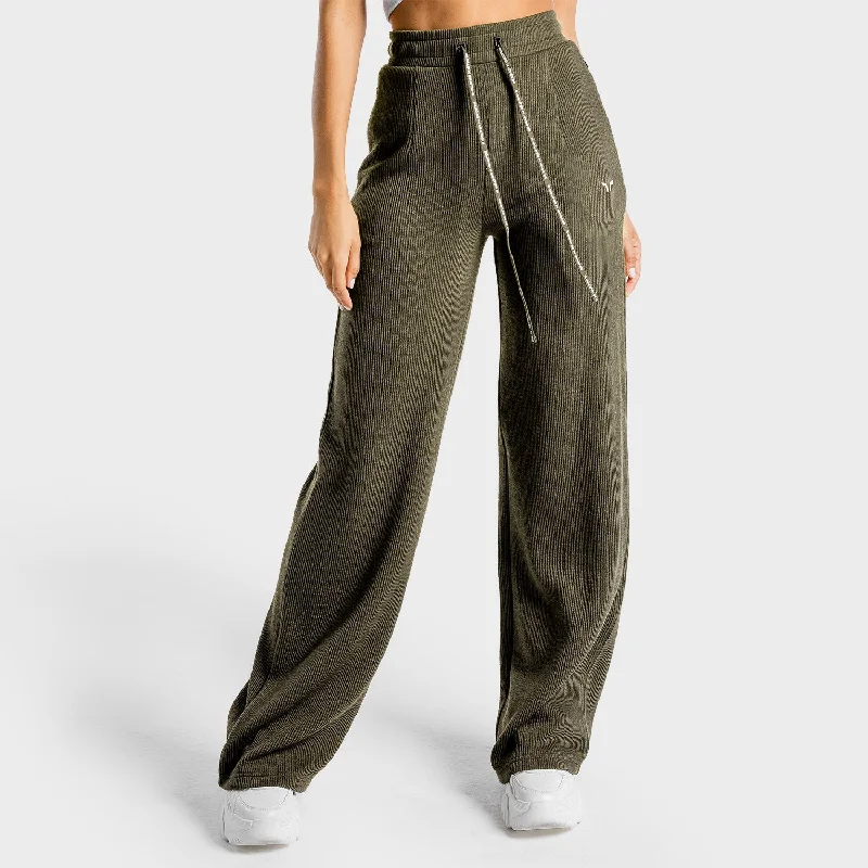 Yoga Pants with Flat Waistband for Comfort -Luxe Wide Leg Pants - Olive