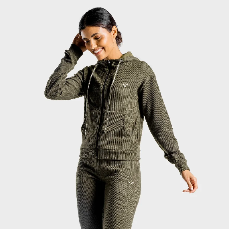 High-Quality Yoga Tops for Women -Luxe Zip Up - Olive
