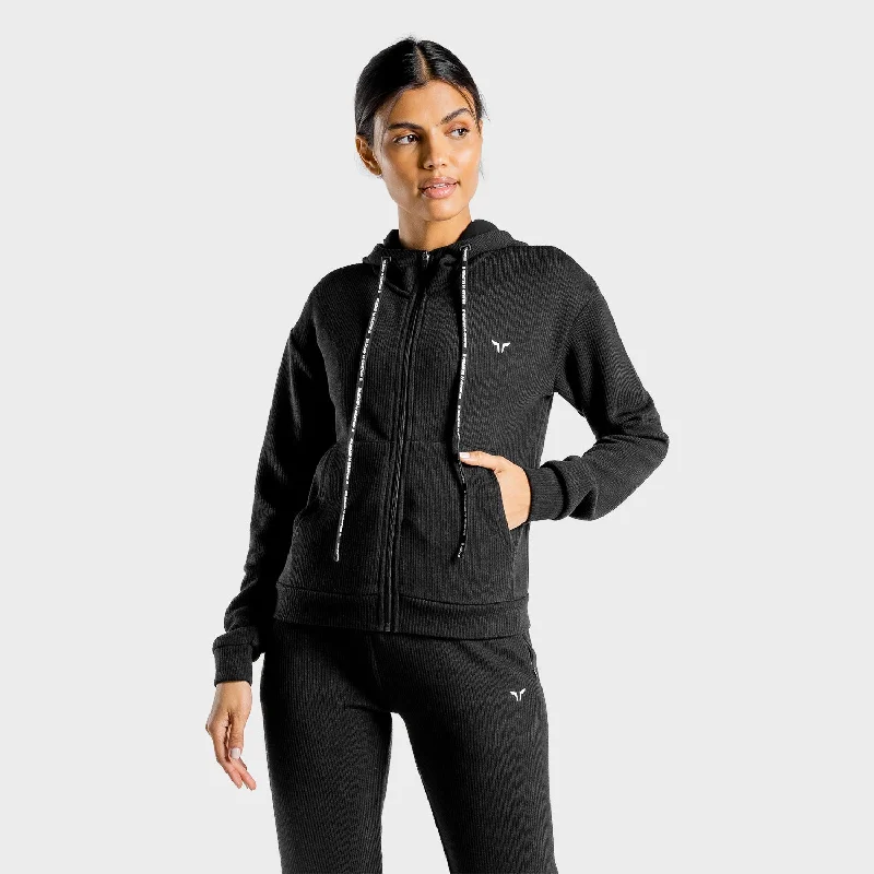 Relaxed Fit Yoga Tops -Luxe Zip Up - Onyx