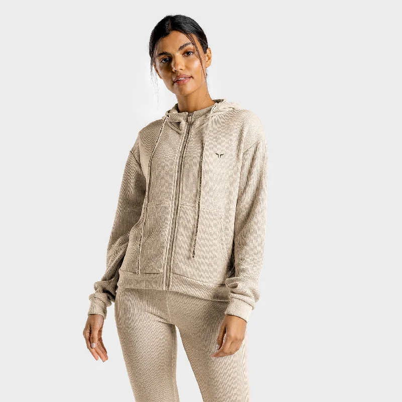 Zip-Up Yoga Tops for Women -Luxe Zip Up - Stone