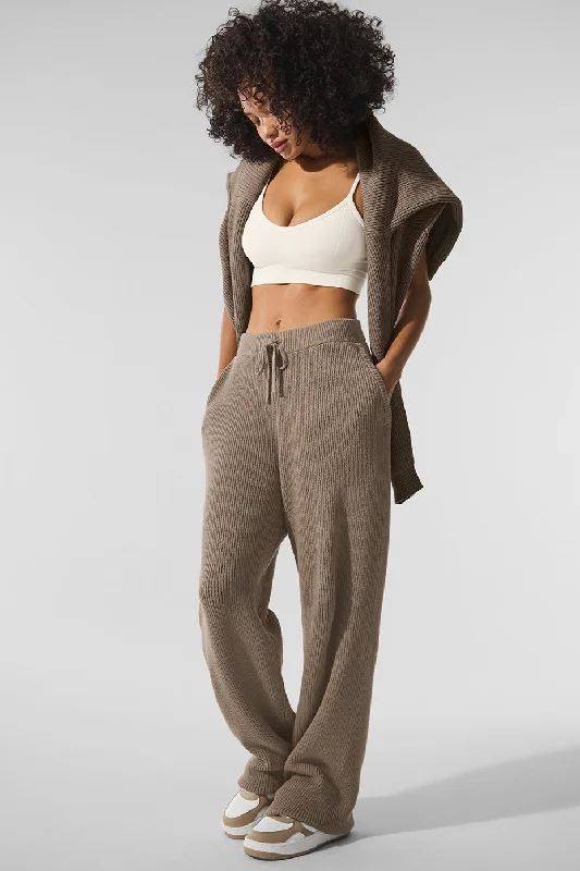 Yoga Pants for Stretch and Power -Domain Rib Knit Sweatpant - Gravel