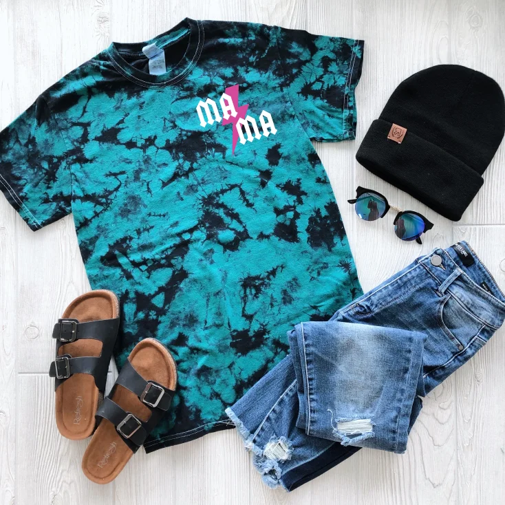 Yoga Tops with Supportive Features -MA⚡︎MA Left Chest • Teal Tie-Dye