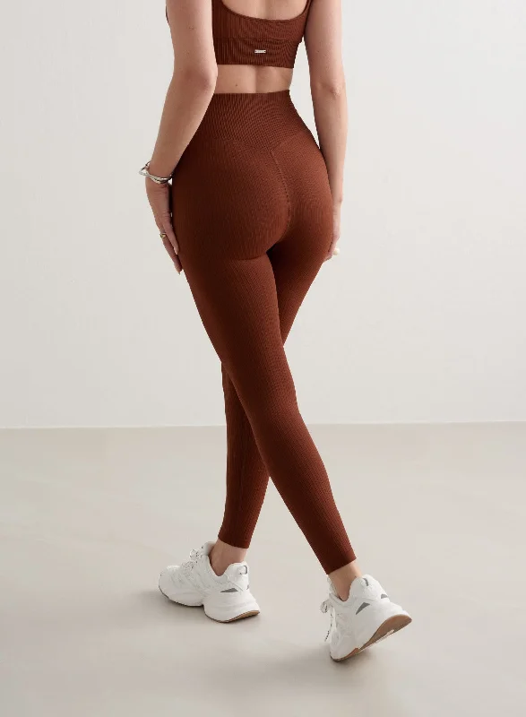 Yoga Pants for Better Posture -Mahogany Ribbed Seamless Tights