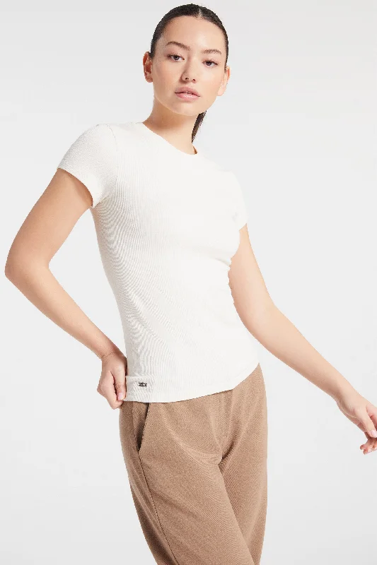 Stylish Yoga Tops with Open Back Design -Maia Micromodal Short Sleeve Tee - Marshmellow Stylish Yoga Tops with Open Back Design -Maia Micromodal Short Sleeve Tee - Marshmellow