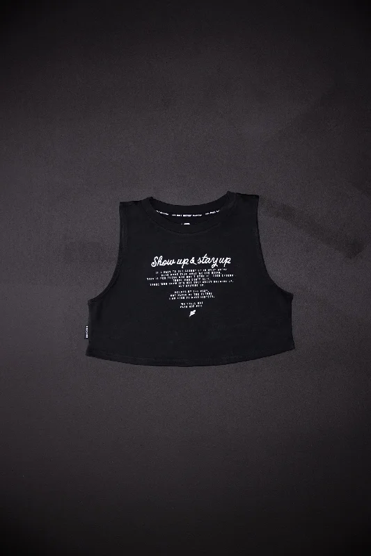 Women's Yoga Tops with Stretch Fabric -MAKE HISTORY CROP TANK - BLACK