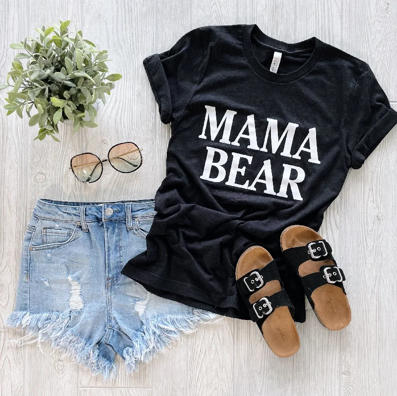 Yoga Tops for Flexibility and Strength Training -MAMA BEAR • Heather Black Tee